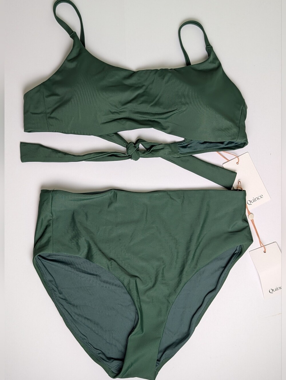 Quince Bikini Set Italian Scoop Neck Top High Rise Bottom Palm Green Medium - Picture 2 of 4